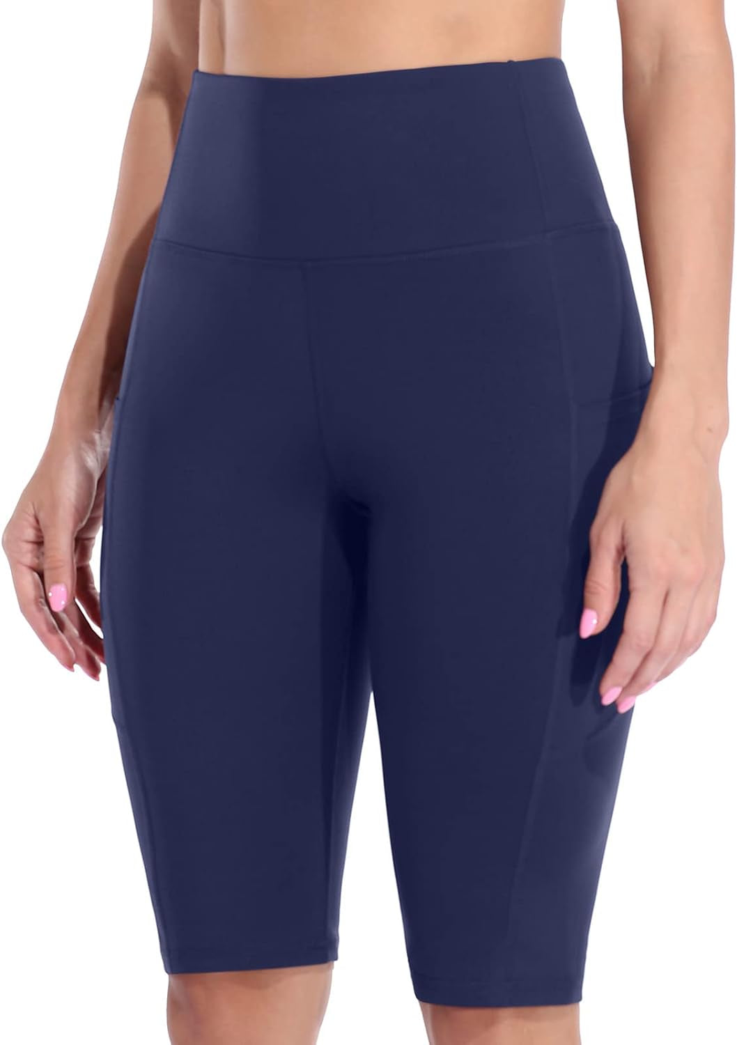 High Waist Women's Biker Shorts with Pockets - 12" Workout & Running Essential